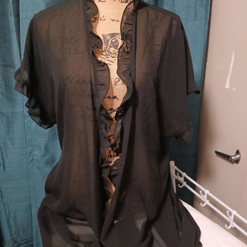 Black Sheer Ruffle Cardigan - Picture 3 of 3